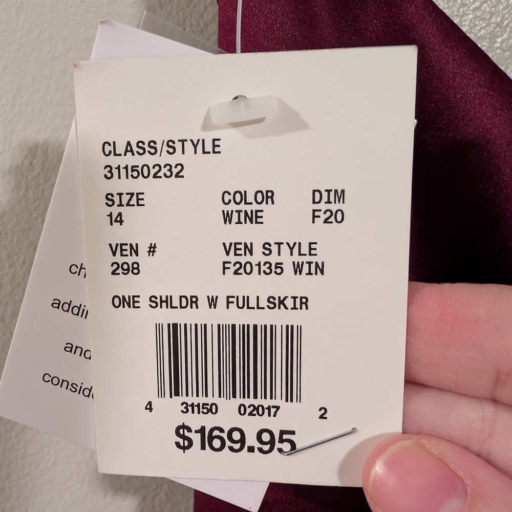 David's Bridal Wine One Shoulder Satin Dress Size 14 - Picture 7 of 7